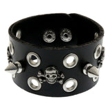 Mi Amore Synthetic Leather Studded Adjustable Length Cuff-Bracelet Black & Silver-Tone