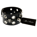 Mi Amore Synthetic Leather Studded Adjustable Length Cuff-Bracelet Black & Silver-Tone