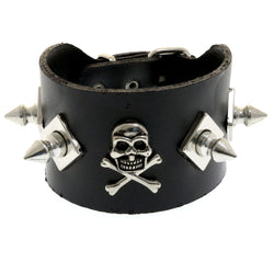 Mi Amore Synthetic Leather Studded Adjustable Length Cuff-Bracelet Black & Silver-Tone
