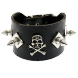 Mi Amore Synthetic Leather Studded Adjustable Length Cuff-Bracelet Black & Silver-Tone