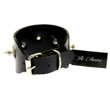 Mi Amore Synthetic Leather Studded Adjustable Length Cuff-Bracelet Black & Silver-Tone