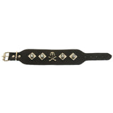 Mi Amore Synthetic Leather Studded Adjustable Length Cuff-Bracelet Black & Silver-Tone