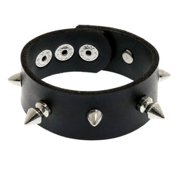 Mi Amore Synthetic Leather Studded Adjustable Length Cuff-Bracelet Black & Silver-Tone