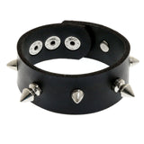 Mi Amore Synthetic Leather Studded Adjustable Length Cuff-Bracelet Black & Silver-Tone