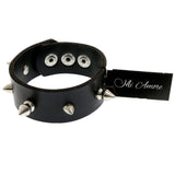 Mi Amore Synthetic Leather Studded Adjustable Length Cuff-Bracelet Black & Silver-Tone