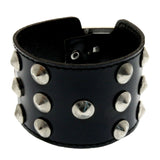 Mi Amore Synthetic Leather Studded Adjustable Length Cuff-Bracelet Black & Silver-Tone