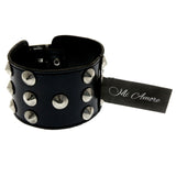 Mi Amore Synthetic Leather Studded Adjustable Length Cuff-Bracelet Black & Silver-Tone