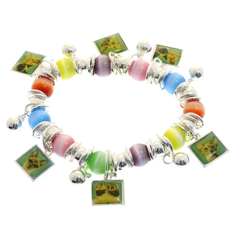 Mi Amore Cat pictures Stretch-Bracelet Silver-Tone/Multicolor