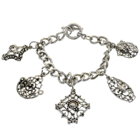 Mi Amore Antiqued Filligree Charm-Bracelet Silver-Tone