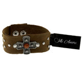 Mi Amore Adjustable-Length Synthetic-Suede Studded Cuff-Bracelet Brown & Silver-Tone