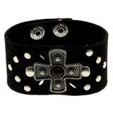 Mi Amore Adjustable-Length Faux-Suede Studded Cuff-Bracelet Black & Silver-Tone