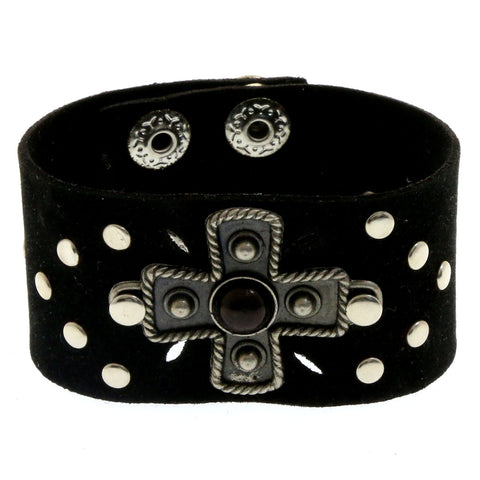 Mi Amore Adjustable-Length Faux-Suede Studded Cuff-Bracelet Black & Silver-Tone