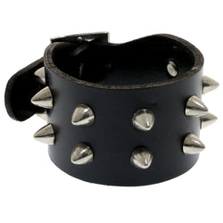 Mi Amore Adjustable-Length Faux-Leather Spike-Studded Cuff-Bracelet Black & Silver-Tone