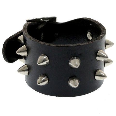 Mi Amore Adjustable-Length Faux-Leather Spike-Studded Cuff-Bracelet Black & Silver-Tone