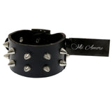 Mi Amore Adjustable-Length Faux-Leather Spike-Studded Cuff-Bracelet Black & Silver-Tone