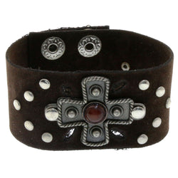 Mi Amore Adjustable-Length Faux-Suede Studded Cuff-Bracelet Brown & Silver-Tone