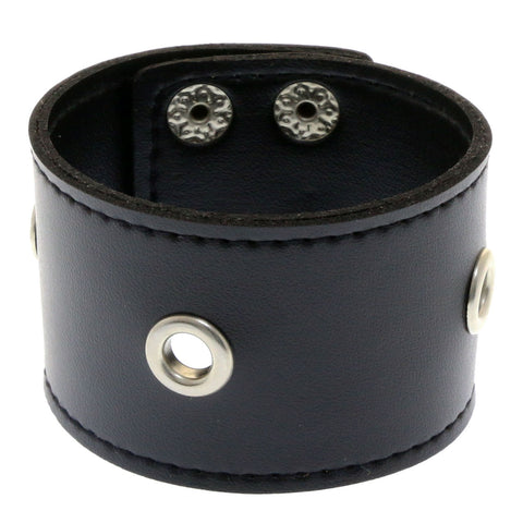 Mi Amore Adjustable-Length Faux-Leather Eyelet Cuff-Bracelet Black & Silver-Tone