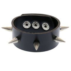 Mi Amore Adjustable-Length Faux-Leather Spike-Studded Cuff-Bracelet Black & Silver-Tone