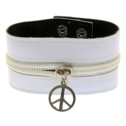 Mi Amore Adjustable-Length Faux-Leather Zipper Cuff-Bracelet White & Silver-Tone