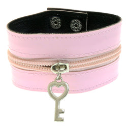 Mi Amore Adjustable-Length Faux-Leather Zipper Cuff-Bracelet Pink & Silver-Tone