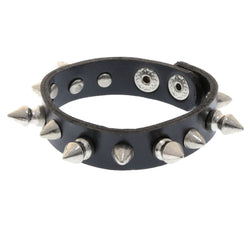 Mi Amore Adjustable-Length Faux-Leather Spike-Studded Cuff-Bracelet Black & Silver-Tone
