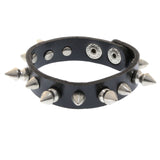 Mi Amore Adjustable-Length Faux-Leather Spike-Studded Cuff-Bracelet Black & Silver-Tone