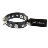 Mi Amore Adjustable-Length Faux-Leather Spike-Studded Cuff-Bracelet Black & Silver-Tone