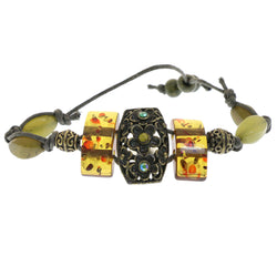 Mi Amore Antiqued  Flower Fashion-Bracelet Green & Orange