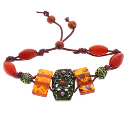 Mi Amore Antiqued  Flower Fashion-Bracelet Gold-Tone & Red