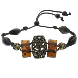 Mi Amore Antiqued  Flower Fashion-Bracelet Gold-Tone & Black
