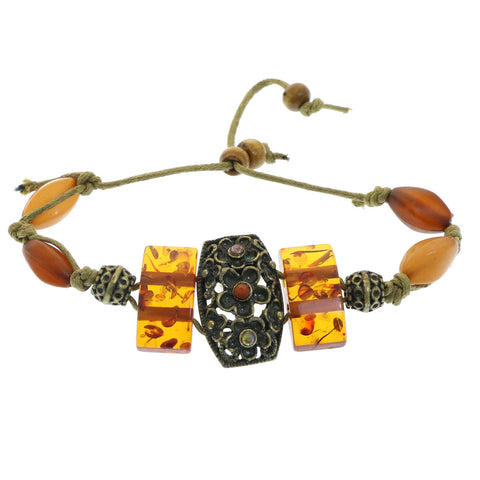 Mi Amore Antiqued  Flower Fashion-Bracelet Gold-Tone & Orange