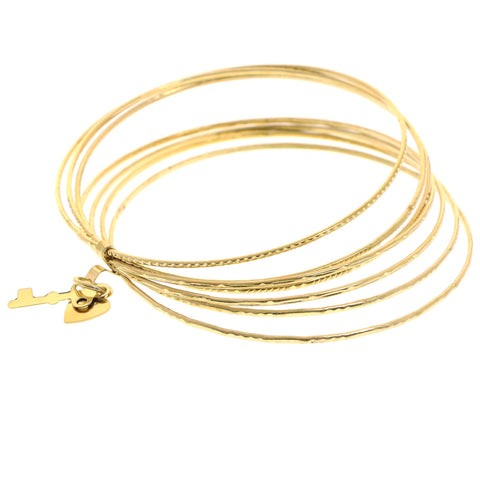 Mi Amore Bound Multiple Rings Key Charm Heart Charm Bracelet-Set Gold-Tone