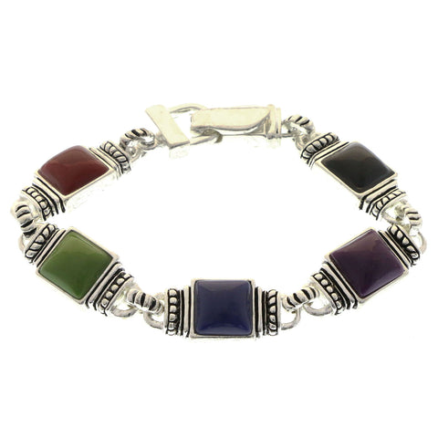Mi Amore Magnetic Clasp Bangle-Bracelet Silver-Tone/Multicolor