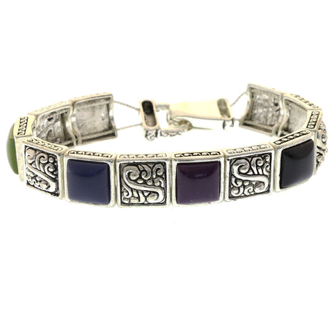 Mi Amore Magnetic Clasp Bangle-Bracelet Silver-Tone/Multicolor