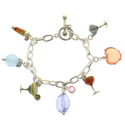 Mi Amore Cocktails Heart Charm-Bracelet Silver-Tone & Multicolor