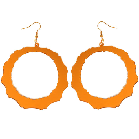 Mirrored Dangle-Earrings Orange & Gold-Tone Colored #5242