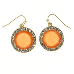 Orange & Silver-Tone Colored Metal Dangle-Earrings With Crystal Accents #5014