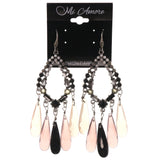 Silver-Tone & Black Colored Metal Dangle-Earrings With Bead Accents #5239
