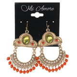 Gold-Tone & Orange Colored Metal Dangle-Earrings With Bead Accents #5248