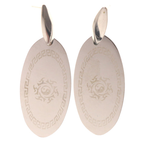 Ying-Yang Drop-Dangle-Earrings Silver-Tone Color  #5022