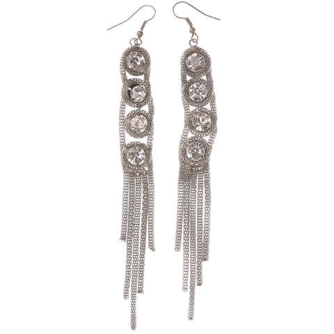 Silver-Tone Metal Dangle-Earrings With Crystal Accents #5139