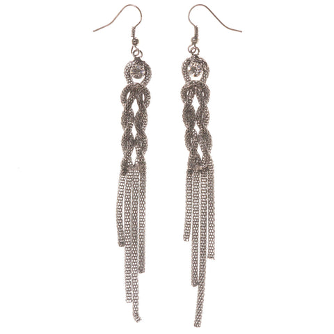 Silver-Tone Metal Dangle-Earrings With Crystal Accents #5102