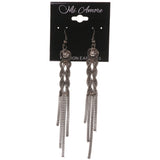 Silver-Tone Metal Dangle-Earrings With Crystal Accents #5102