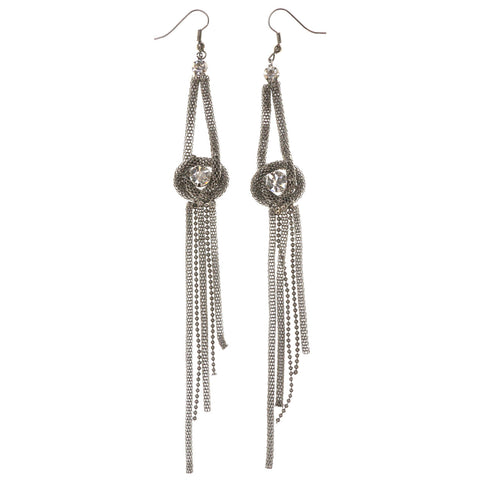 Silver-Tone Metal Dangle-Earrings With Crystal Accents #4992