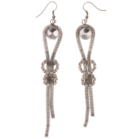 Silver-Tone Metal Dangle-Earrings With Crystal Accents #5091