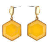 Yellow & Gold-Tone Colored Metal Drop-Dangle-Earrings With Bead Accents #5013
