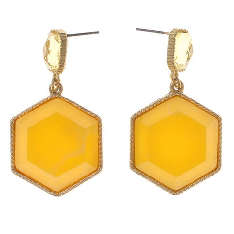 Yellow & Gold-Tone Colored Metal Drop-Dangle-Earrings With Bead Accents #5013