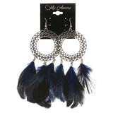 Feather Dangle-Earrings Silver-Tone & Blue Colored #4944