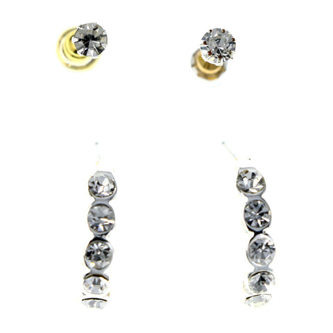 Earring Set Stud-Earrings With Crystal Accents  Silver-Tone Color #5862