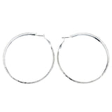 Flower Textured Hoop-Earrings Silver-Tone Color  #5880